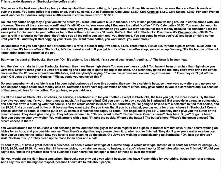 Jackie Mason on Starbucks