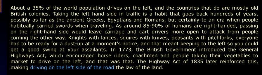 Why UK Drives on Wrong Side of the Road