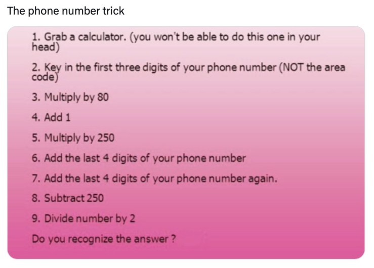 Phone Number Trick.